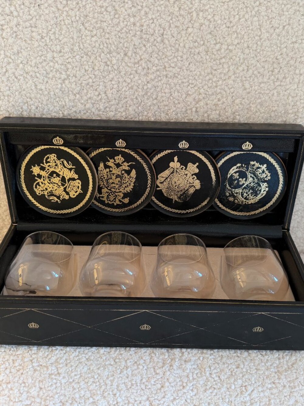 Vintage Crystal Vodka Shot Glass Set in Book Box, Philipp Skandetui Malmö Sweden